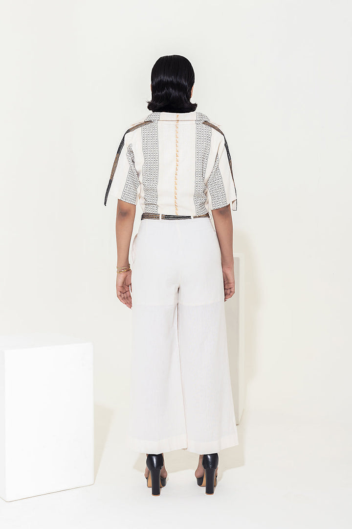 WIDE LEG PANTS WITH EMBROIDERED BELT