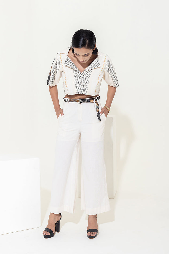 WIDE LEG PANTS WITH EMBROIDERED BELT