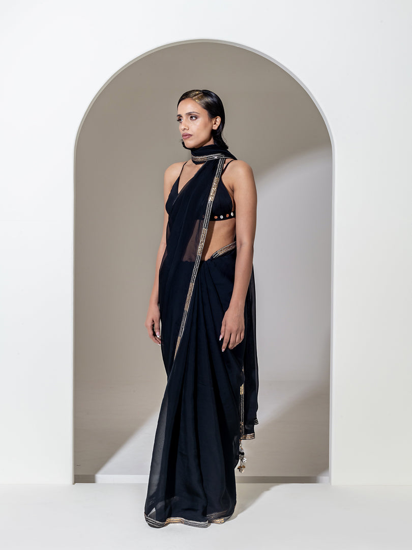 BLACK ORGANZA SAREE