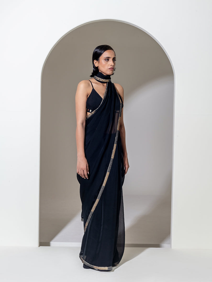 BLACK ORGANZA SAREE