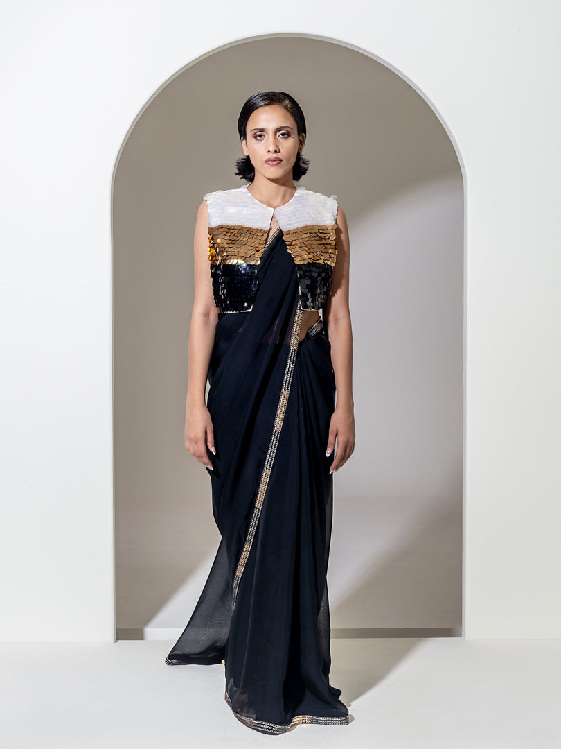 BLACK ORGANZA SAREE