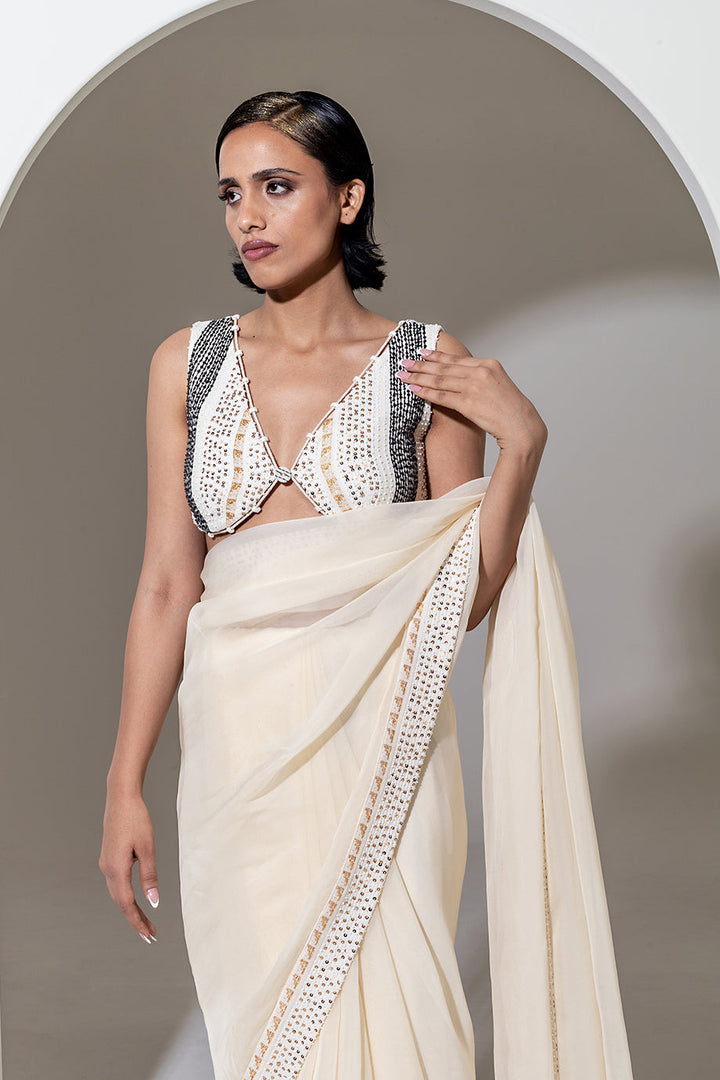 IVORY ORGANZA SAREE
