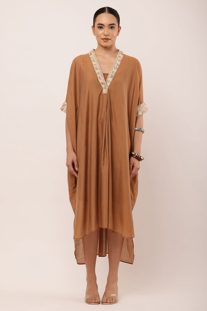 BROWN PLEATED DRESS
