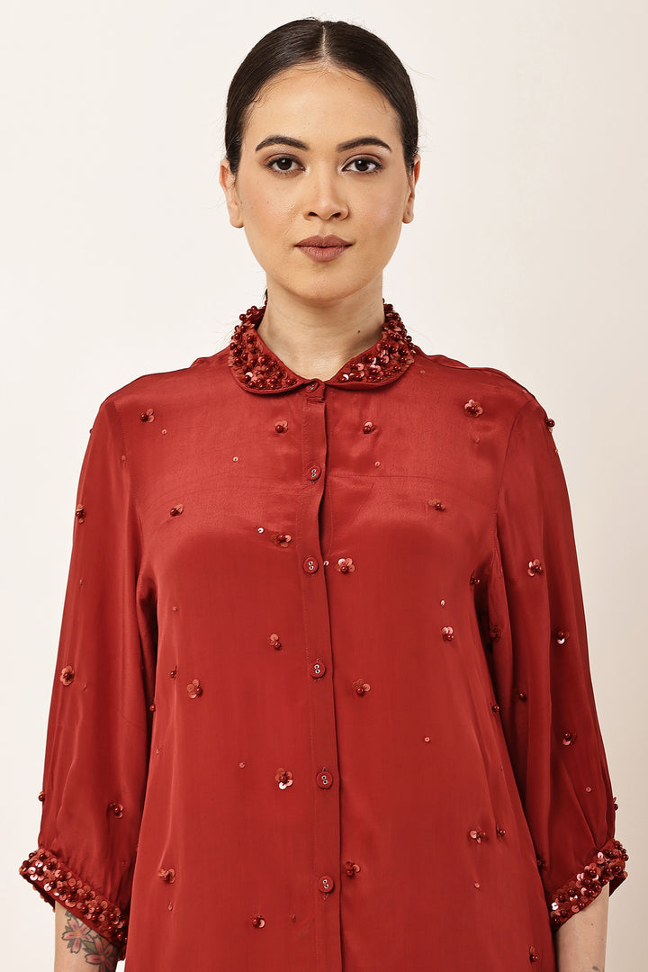 MAROON EMBROIDERED CO-ORD SET
