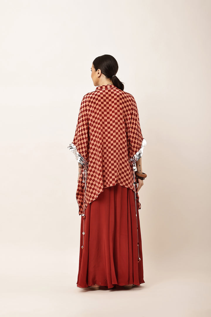 MAROON CHECK FLARED CO-ORD SET