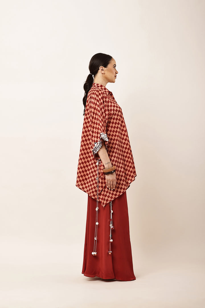 MAROON CHECK FLARED CO-ORD SET