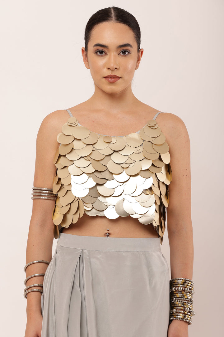 GREY DRAPED SKIRT SET