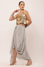 Load image into Gallery viewer, GREY DRAPED SKIRT SET
