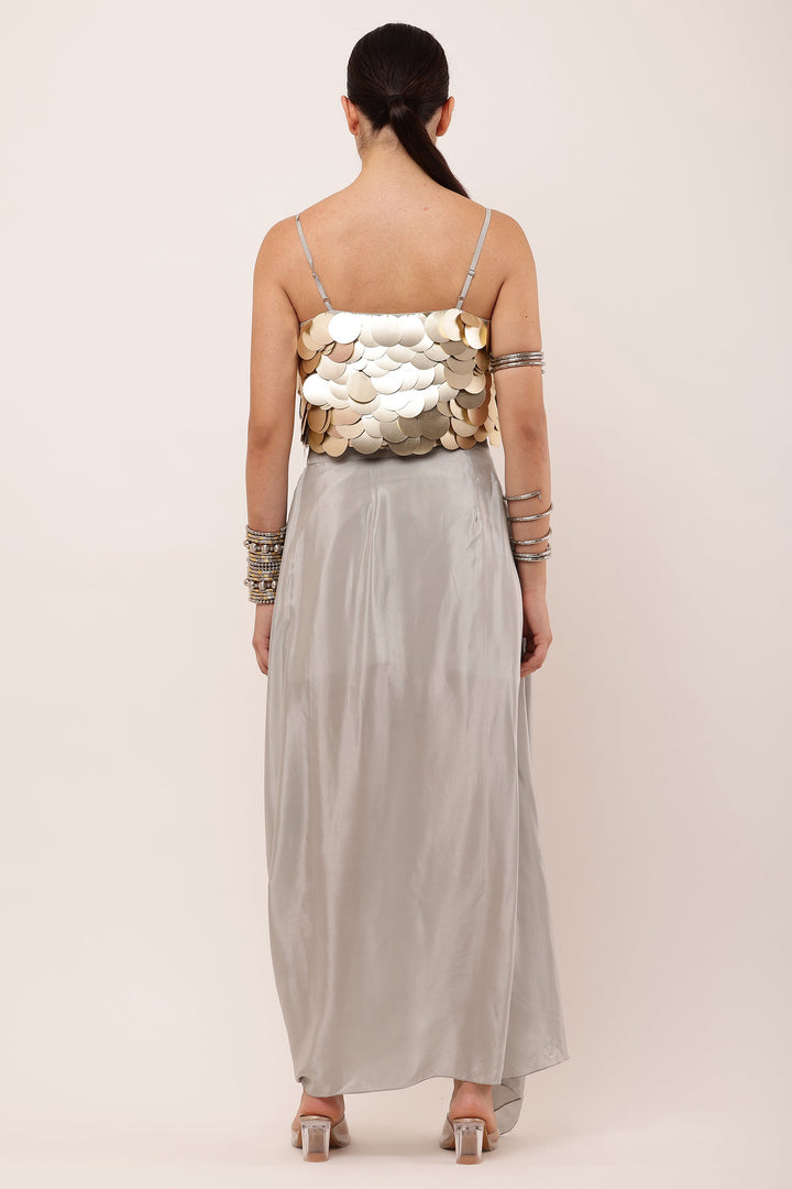 GREY DRAPED SKIRT SET