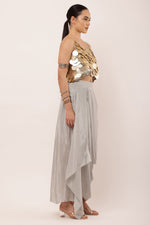 Load image into Gallery viewer, GREY DRAPED SKIRT SET
