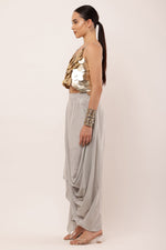 Load image into Gallery viewer, GREY DRAPED SKIRT SET
