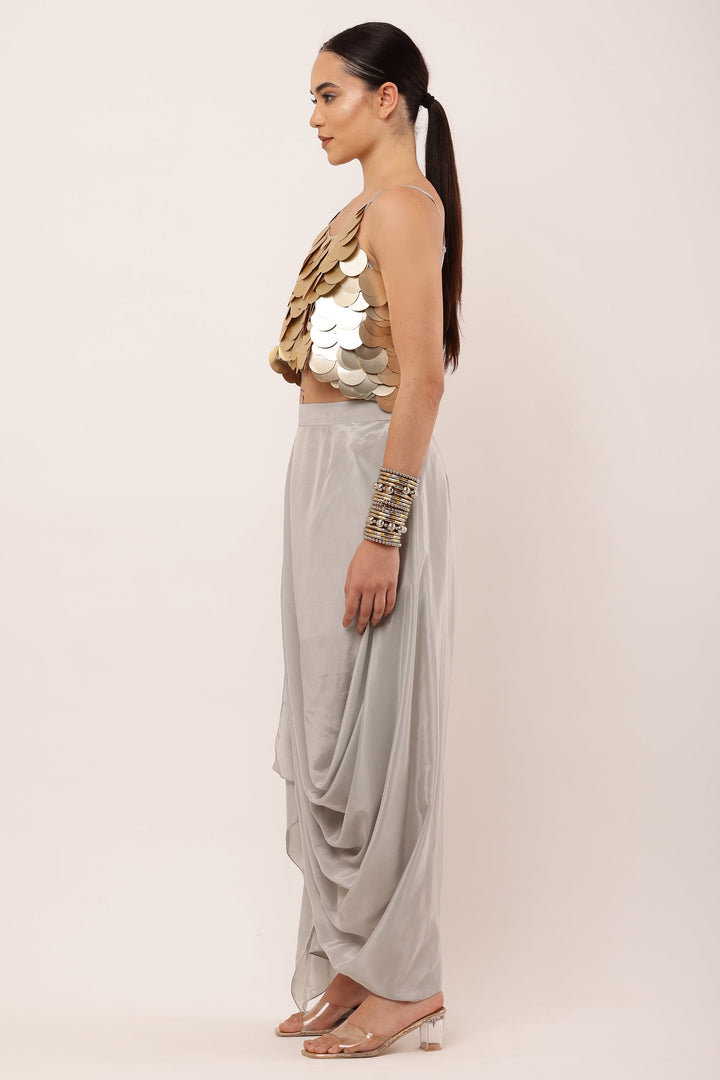 GREY DRAPED SKIRT SET