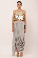 Load image into Gallery viewer, GREY DRAPED SKIRT SET

