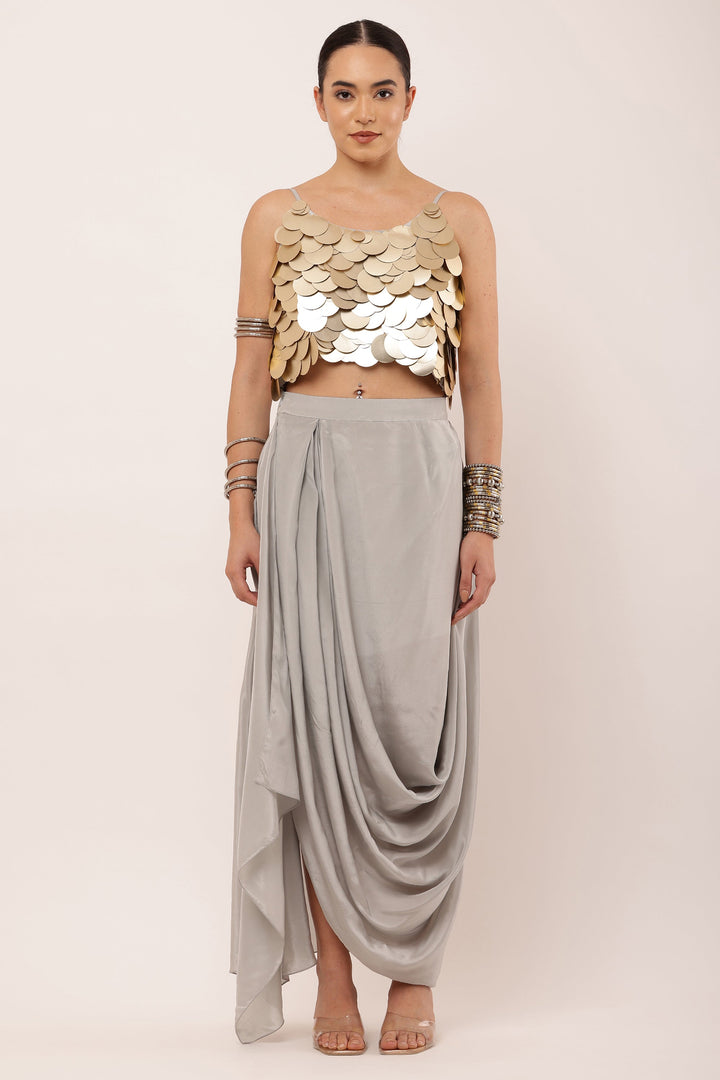 GREY DRAPED SKIRT SET