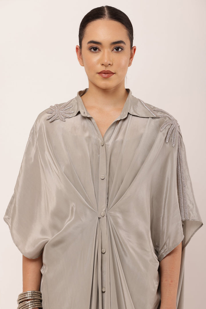 GREY PLEATED DRESS