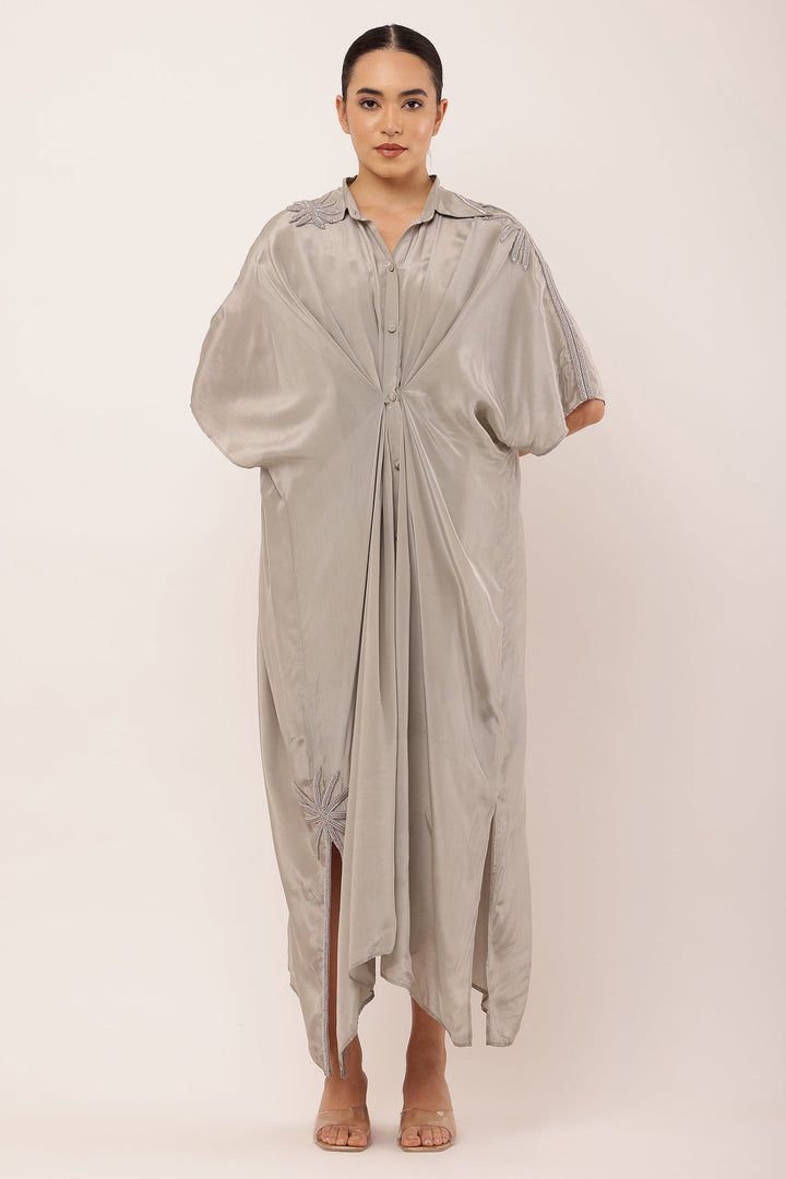 GREY PLEATED DRESS