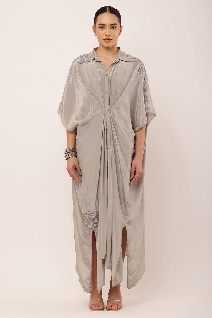 GREY PLEATED DRESS