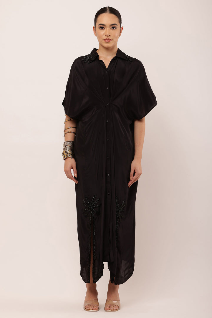 BLACK PLEATED DRESS