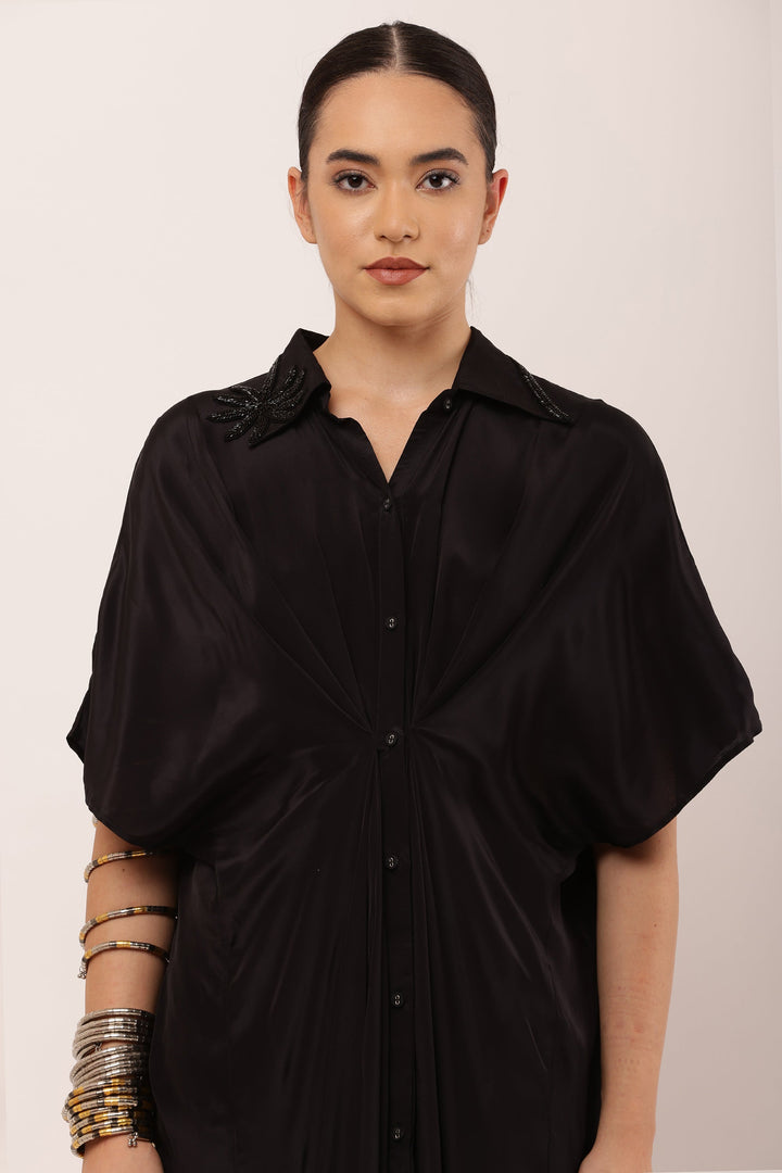 BLACK PLEATED DRESS