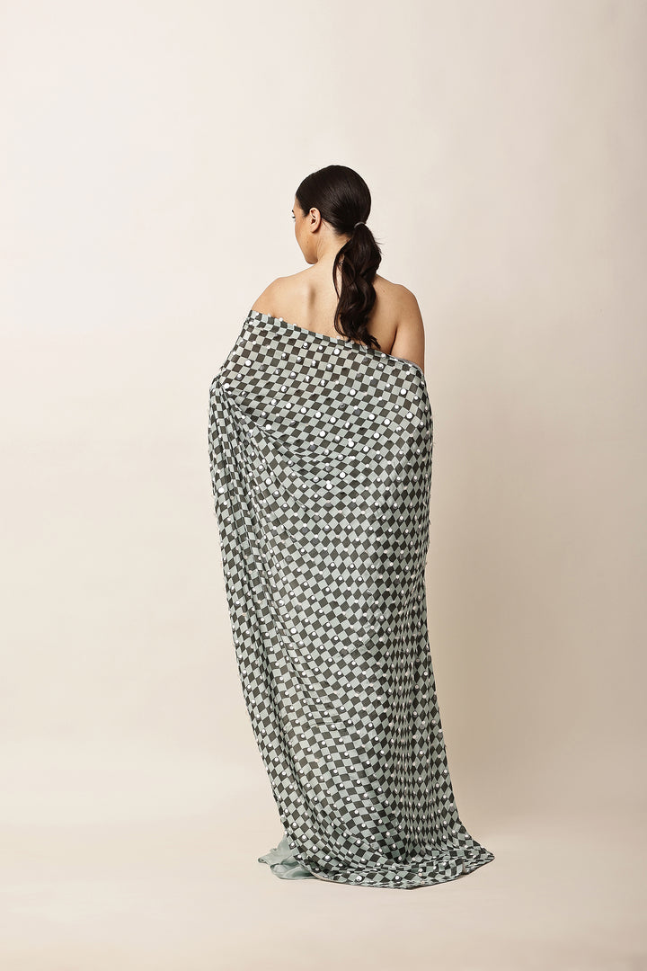 GREEN CHECK SAREE