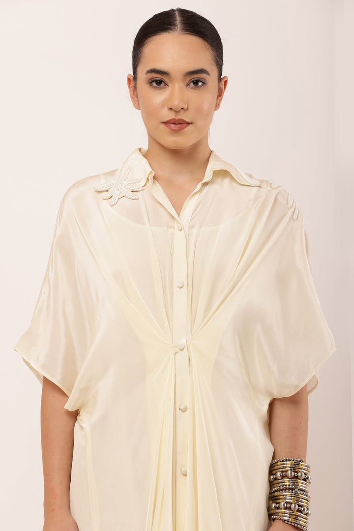 IVORY PLEATED DRESS