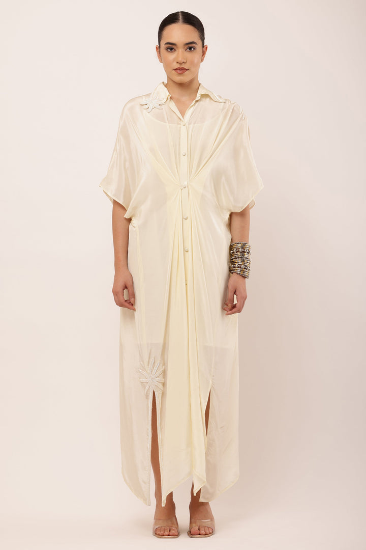 IVORY PLEATED DRESS