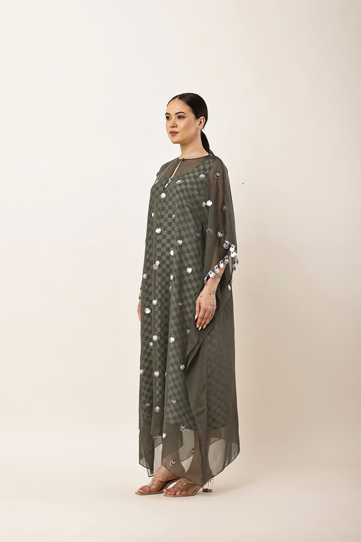 GREEN SEQUINS EMBROIDERED KAFTAN