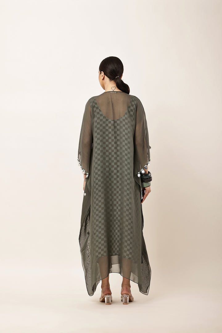 GREEN SEQUINS EMBROIDERED KAFTAN