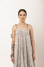 Load image into Gallery viewer, GREY EMBROIDERED HANDKERCHIEF DRESS