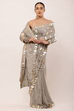Load image into Gallery viewer, GREY EMBROIDERED SAREE
