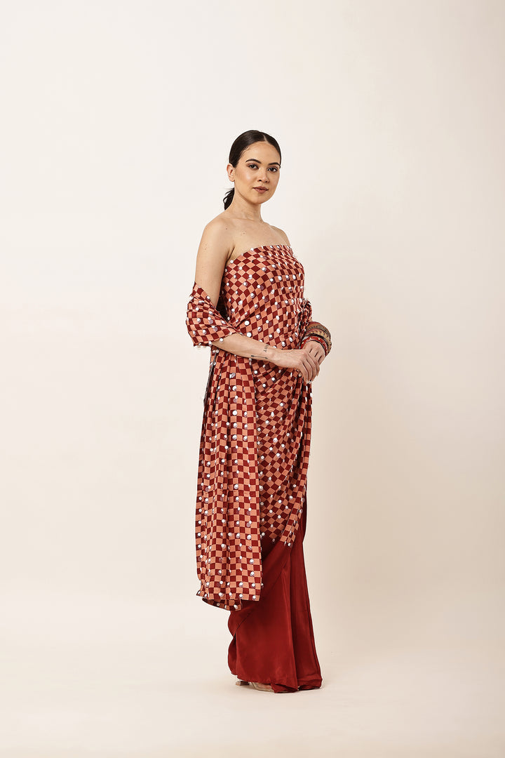 MAROON CHECK SAREE