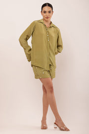 GREEN EMBROIDERED SHORTS SET