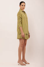 Load image into Gallery viewer, GREEN EMBROIDERED SHORTS SET
