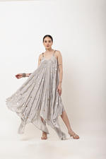 Load image into Gallery viewer, GREY EMBROIDERED HANDKERCHIEF DRESS