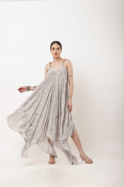 GREY EMBROIDERED HANDKERCHIEF DRESS