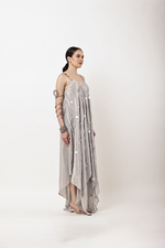 Load image into Gallery viewer, GREY EMBROIDERED HANDKERCHIEF DRESS