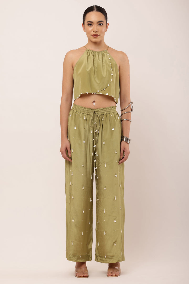 GREEN EMBROIDERED TOP SET