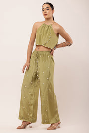 GREEN EMBROIDERED TOP SET