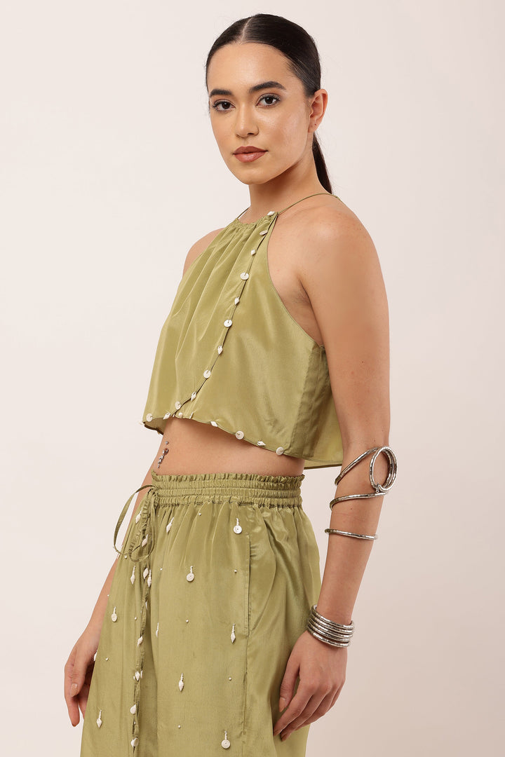 GREEN EMBROIDERED TOP SET
