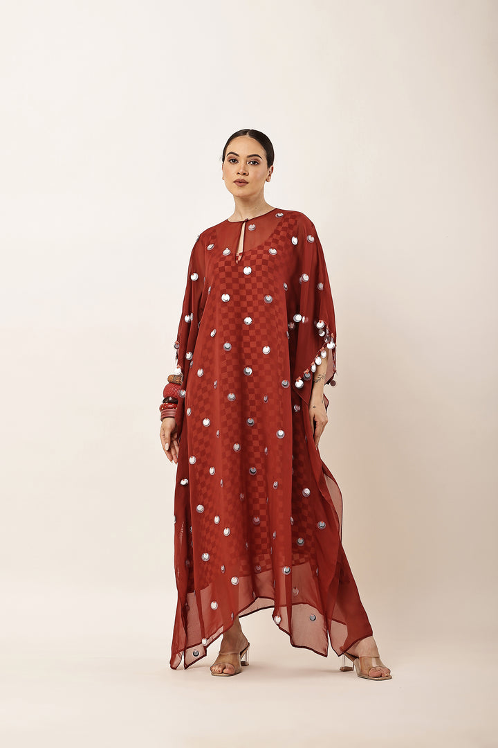 MAROON SEQUINS EMBROIDERED KAFTAN
