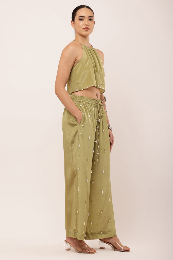 GREEN EMBROIDERED TOP SET
