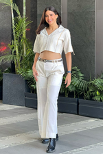 Load image into Gallery viewer, AAHANA KUMRA IN OUR WIDE LEG PANTS AND DHOOP CHAON CROPPED JACKET
