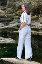 Load image into Gallery viewer, AAHANA KUMRA IN OUR WIDE LEG PANTS AND DHOOP CHAON CROPPED JACKET
