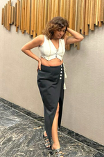 Load image into Gallery viewer, SHVETA SALVE IN OUR WRAP OVER SKIRT AND DHOOP CHAON WAIST COAT
