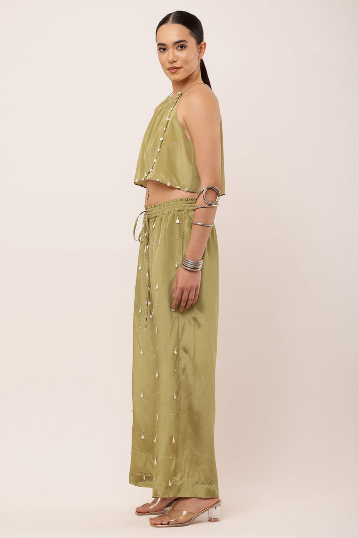 GREEN EMBROIDERED TOP SET