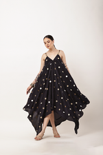 Load image into Gallery viewer, BLACK EMBROIDERED HANDKERCHIEF DRESS