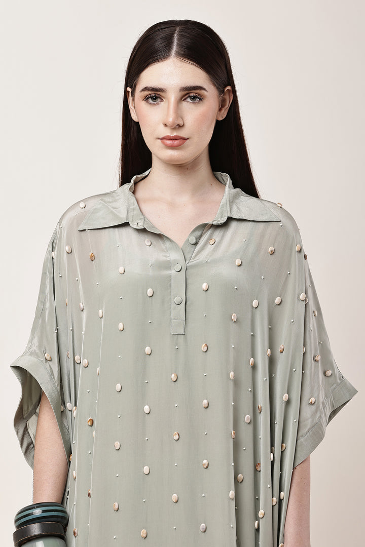 Sage Green Fringe Kaftan