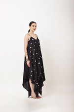 Load image into Gallery viewer, BLACK EMBROIDERED HANDKERCHIEF DRESS
