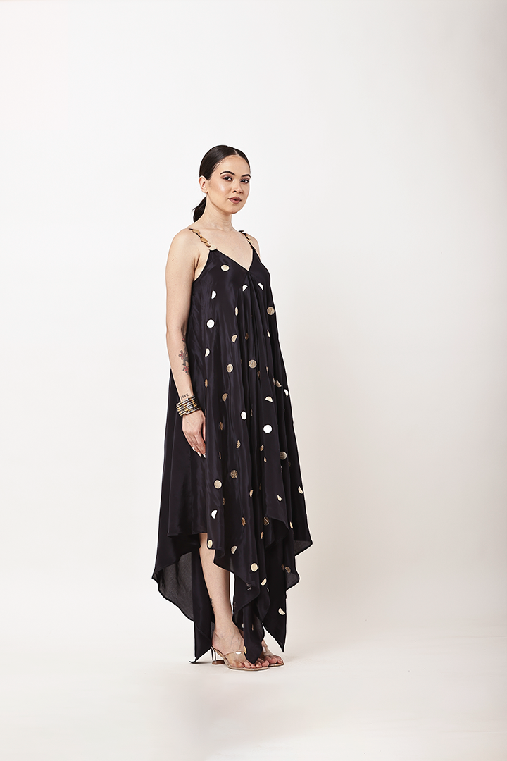 BLACK EMBROIDERED HANDKERCHIEF DRESS