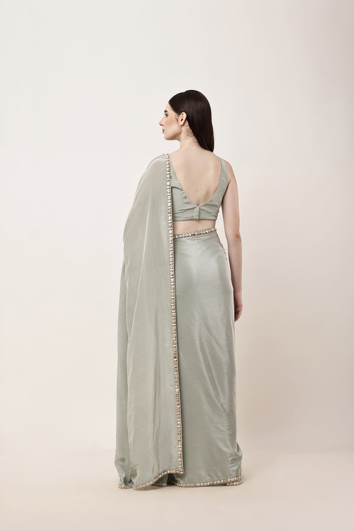 Sage Green Embroidered Saree